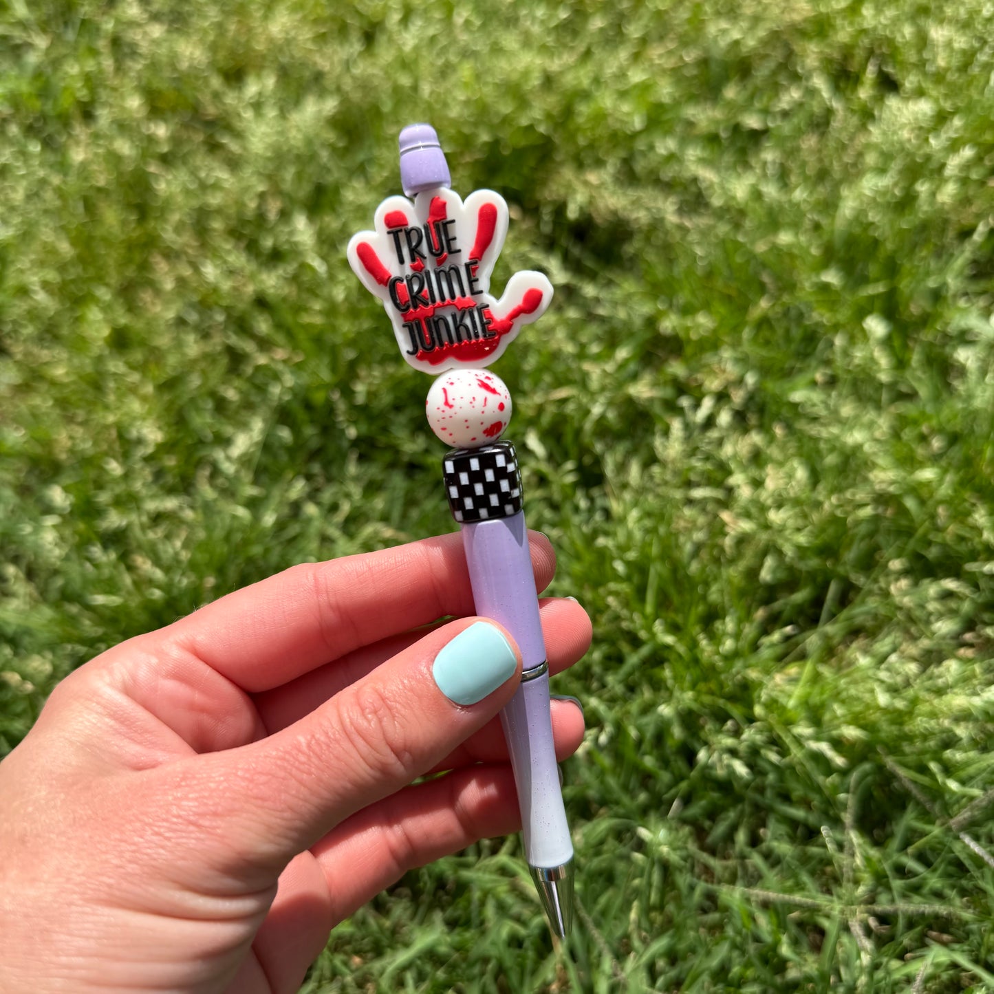 True Crime Junkie Purple Beaded Pen