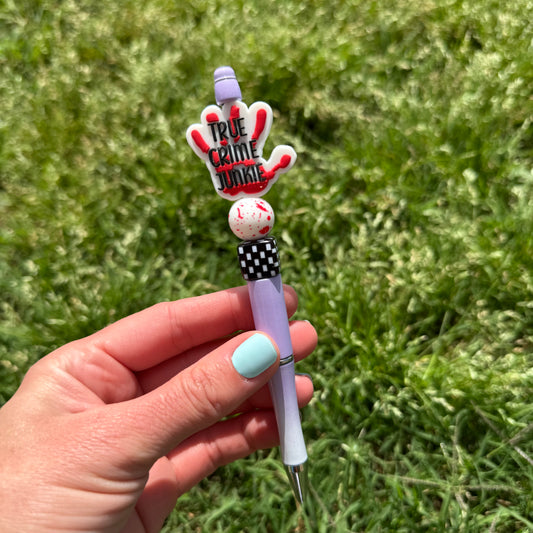 True Crime Junkie Purple Beaded Pen