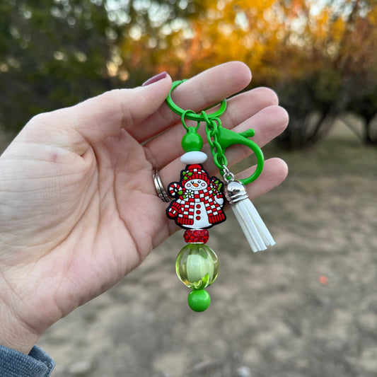 Christmas Snowman Beaded Keychain
