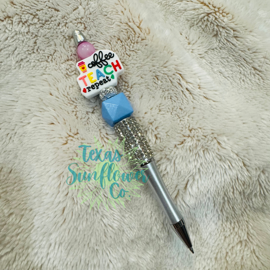 Coffee Teach Repeat Beaded Pen