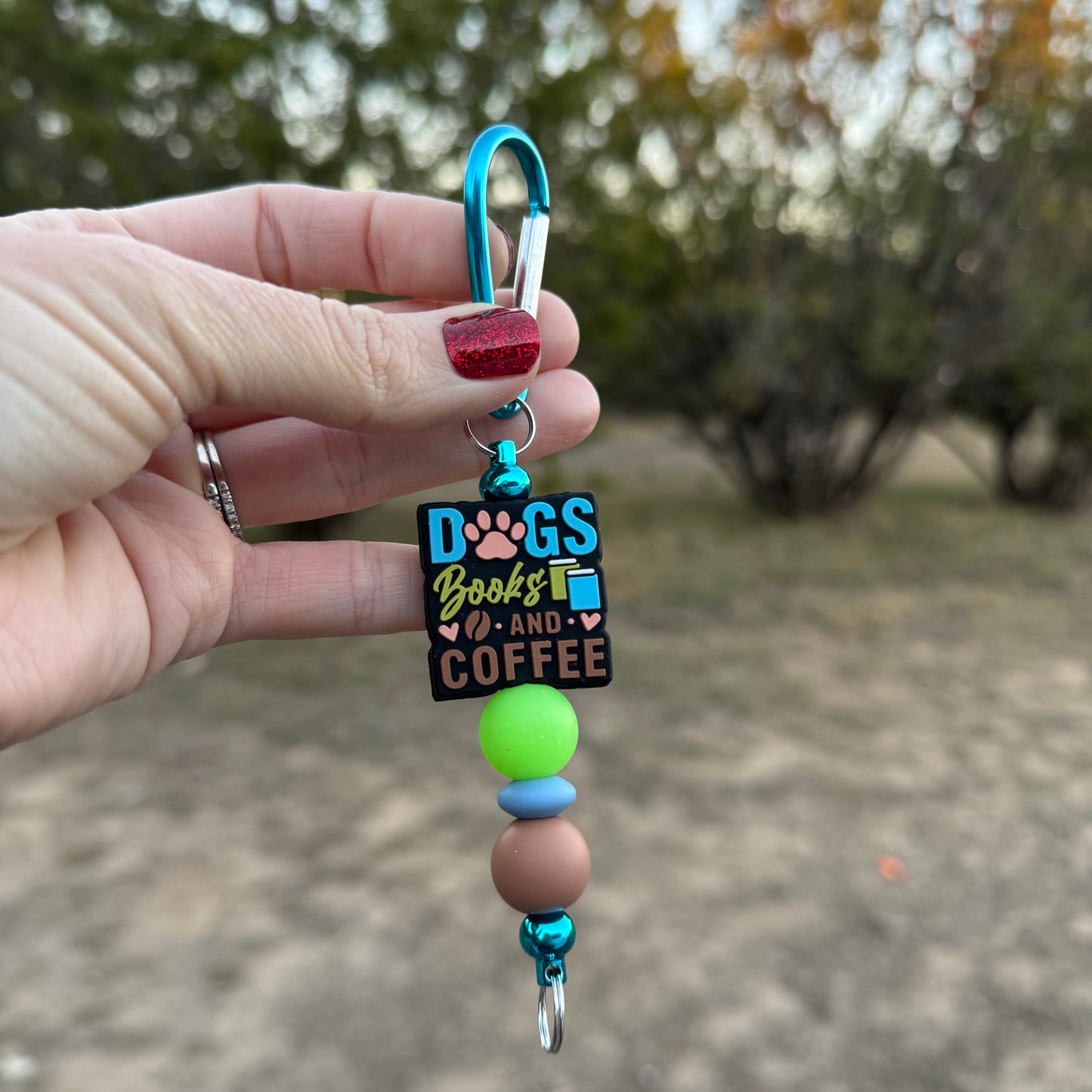 Dogs, Books & Coffee Beaded Keychain