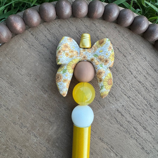 Sunflower Bow Beaded Pen