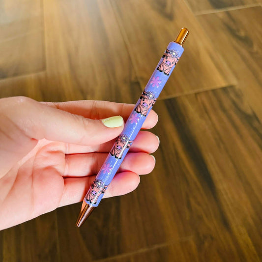 Purple Cow Glitter Metal Pen