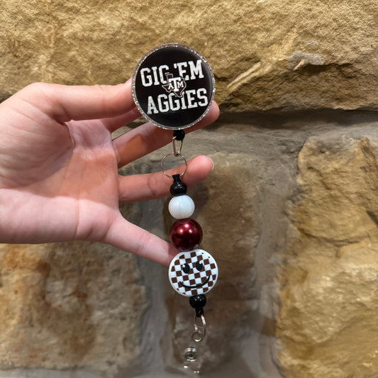 Gig ‘Em Beaded Badge Reel