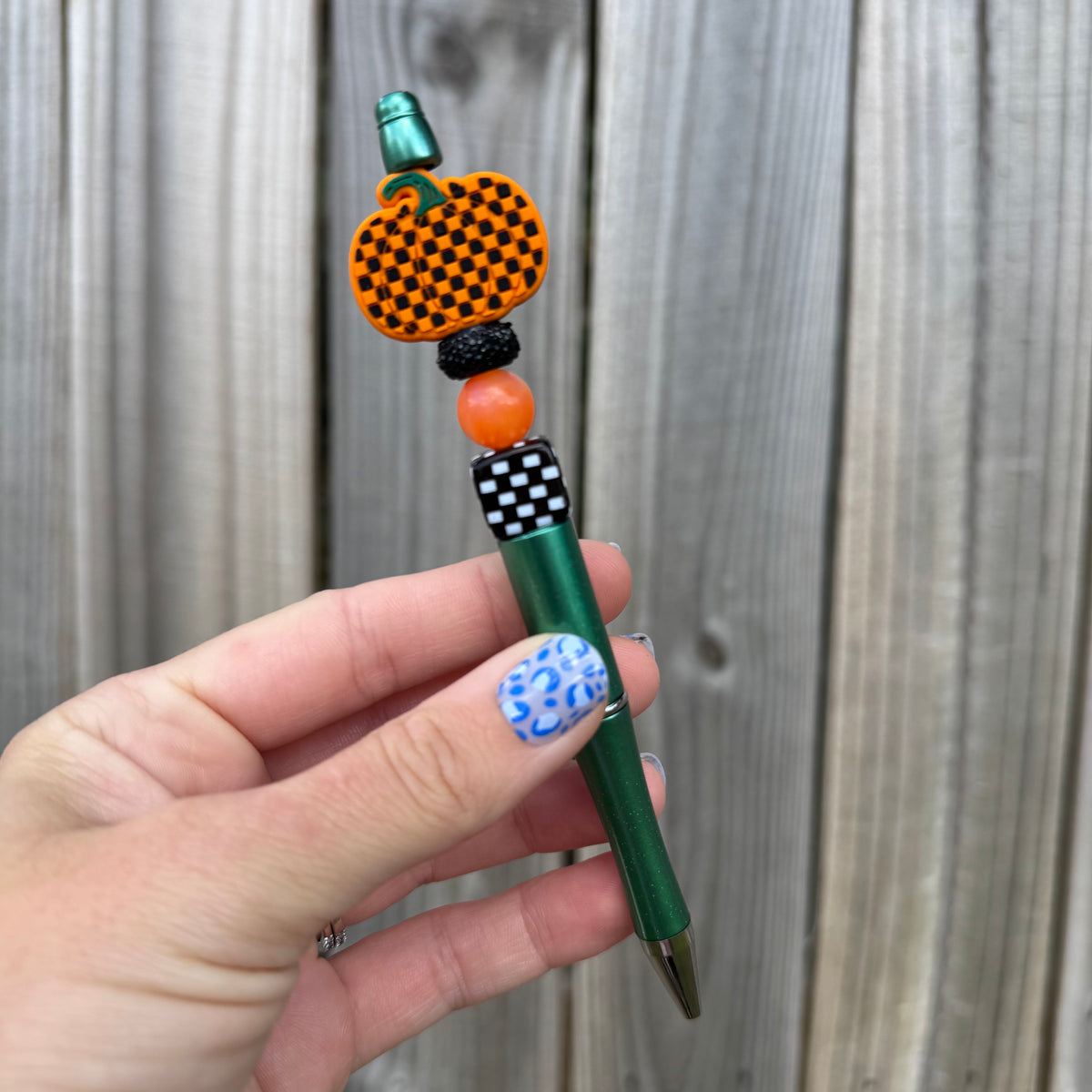 Checkered Pumpkin Beaded Pen