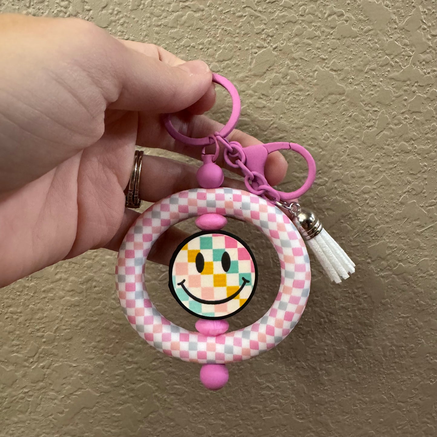 Checkered Smiley Keychain