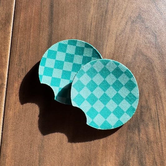 Teal Checkered - Car Coasters