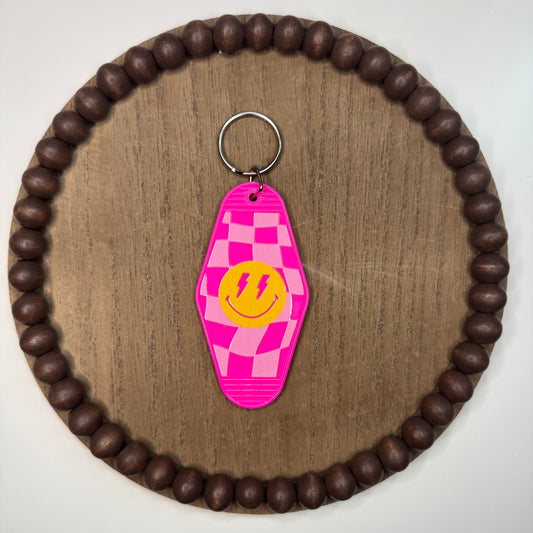 Checkered Smiley Bow - Double Sided Keychain
