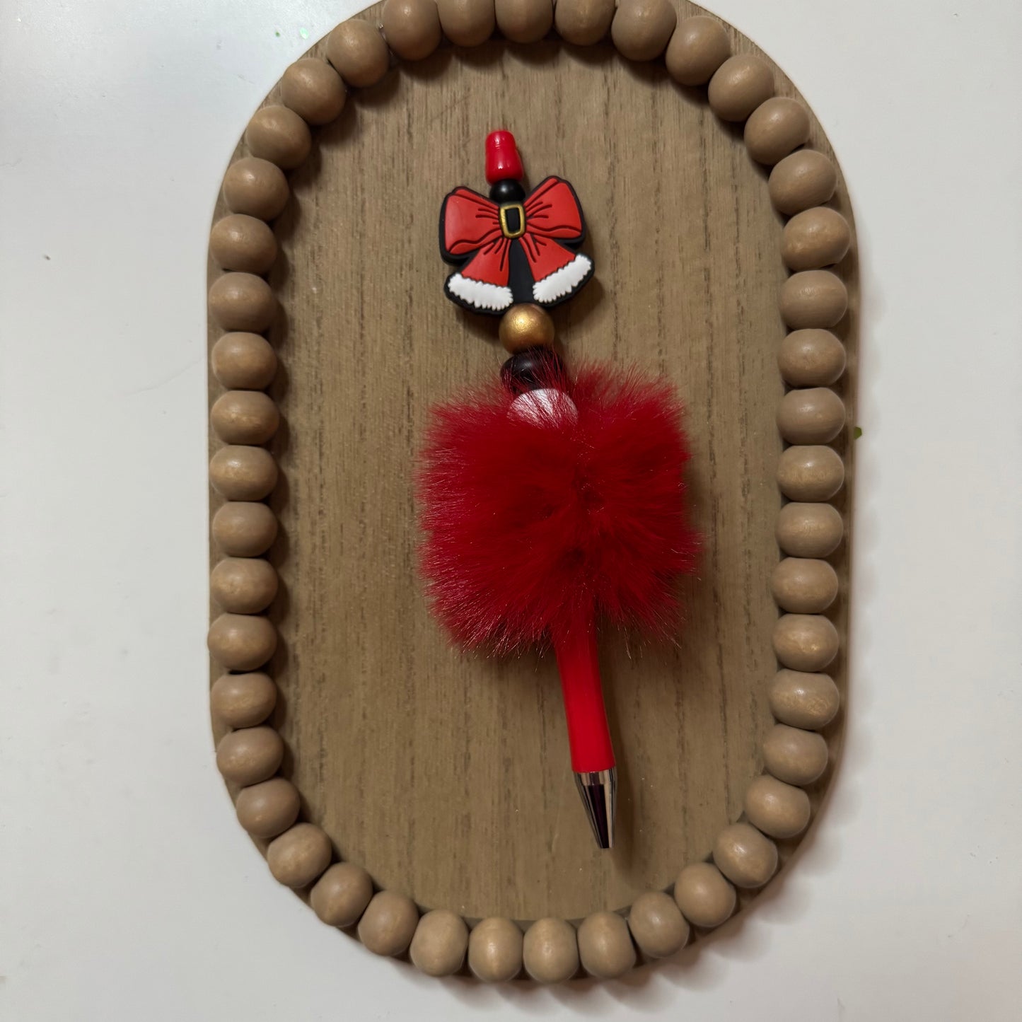 Fluffy Santa Bow Beaded Pen