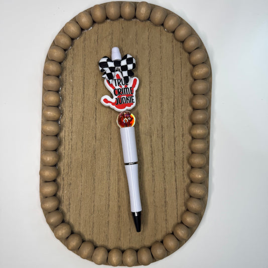 True Crime Junkie Bow Beaded Pen
