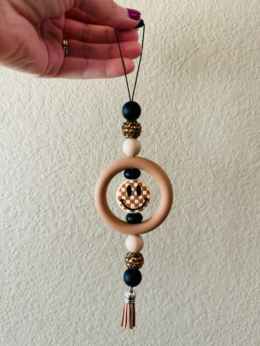 Checkered Smiley Car Charm