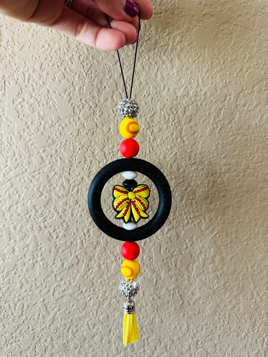 Softball Bow Car Charm