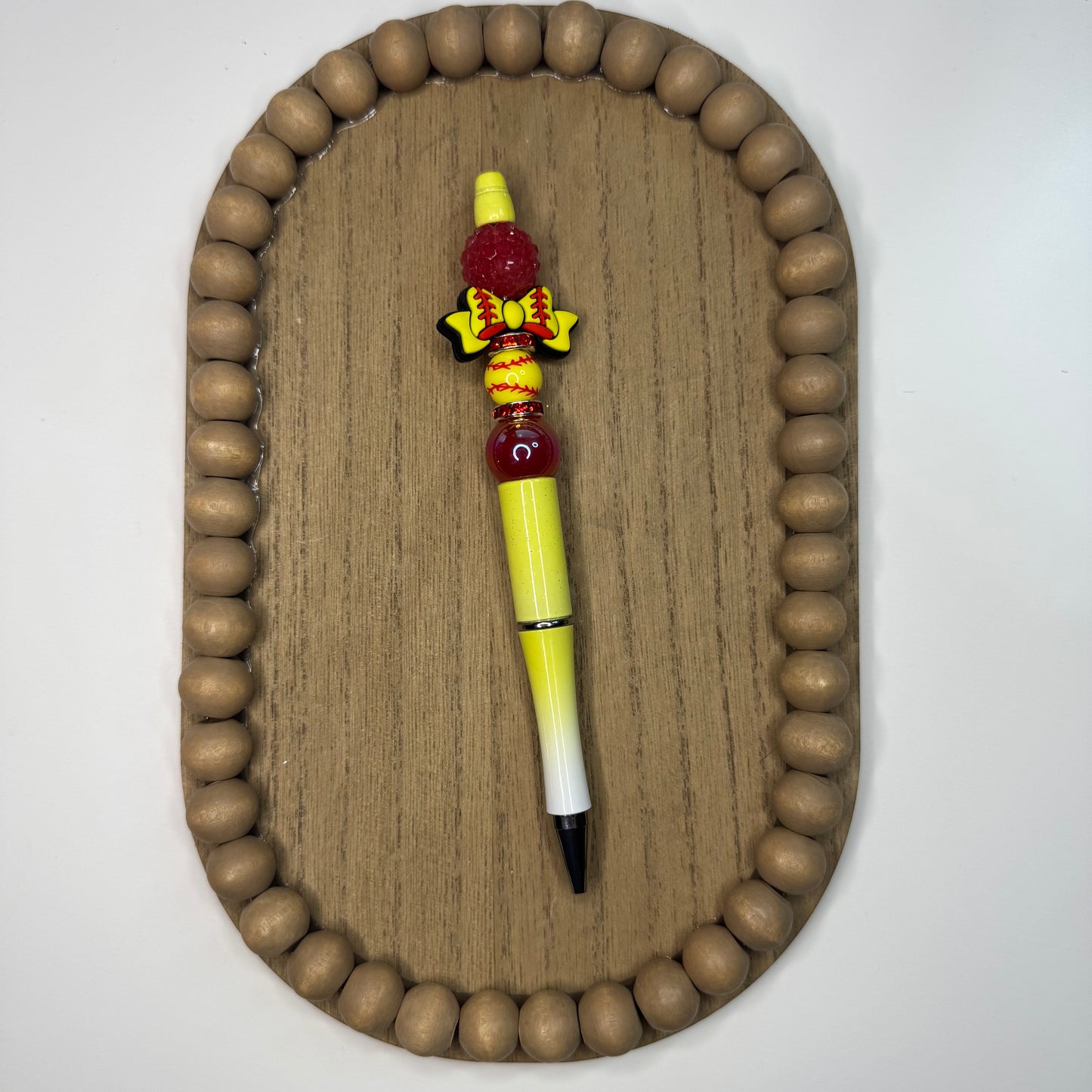 Softball Bow Beaded Pen
