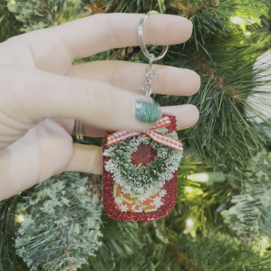 Christmas Wreath Jar - Shaker Keychain
