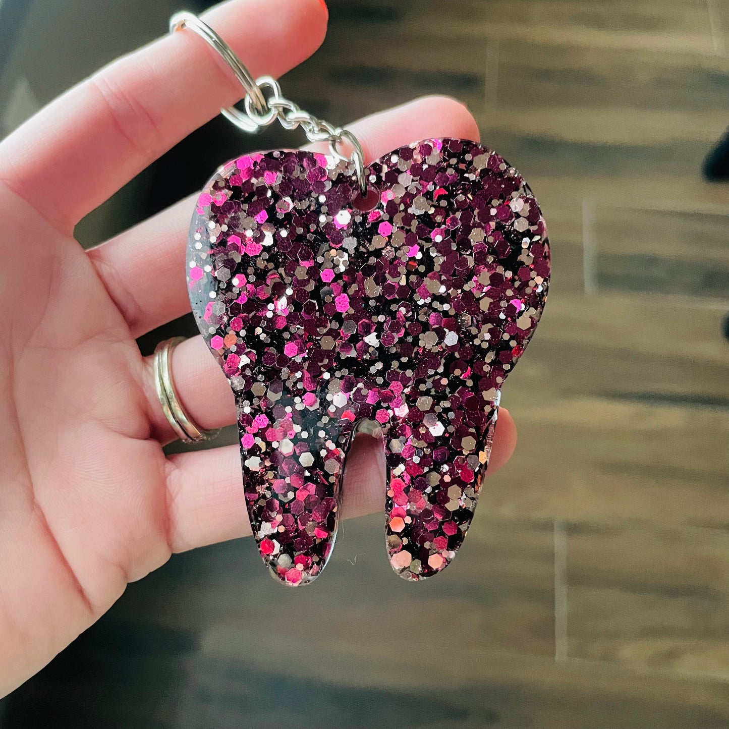 Tooth Keychain - Maroon/Pink