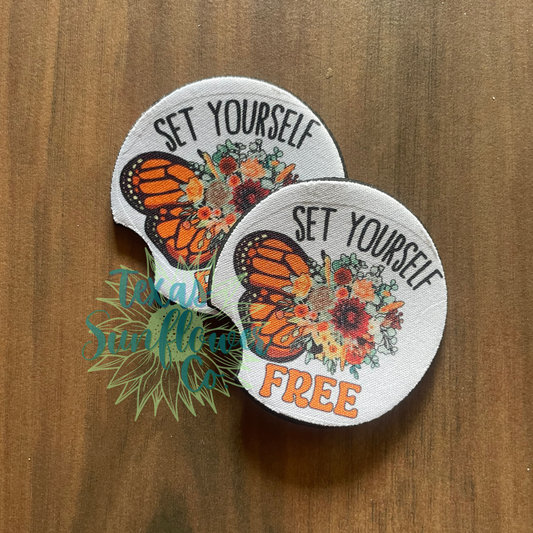 Floral Butterfly - Car Coasters