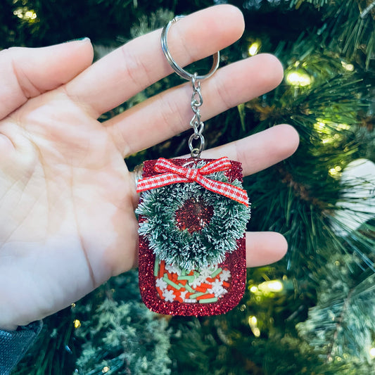 Christmas Wreath Jar - Shaker Keychain