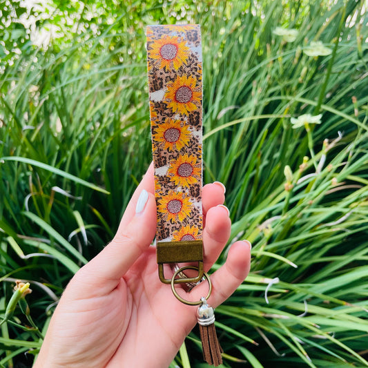 Cheetah Sunflower Wristlet